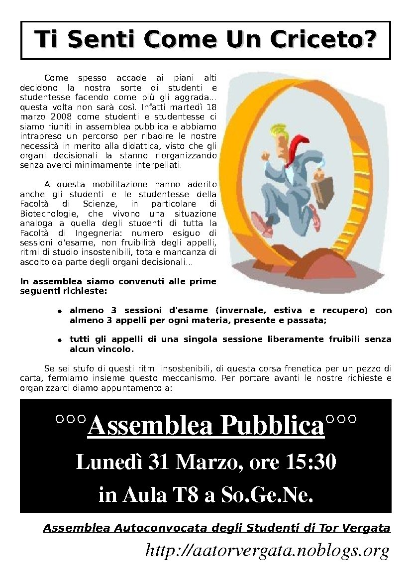Manifesto Assemblea 31 marzo, ore 15.30, aula T8 - SoGeNe